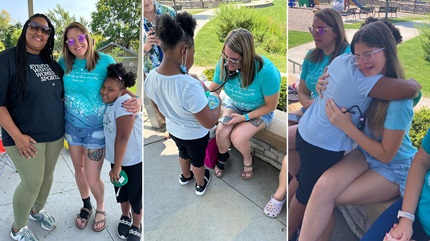 Mireya, her mother, Bianca Robinson, Lisa Schein and her family, during a meeting where Lisa and family listened to Mireya's heart. 