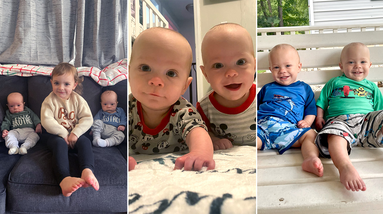 Twins at home with family