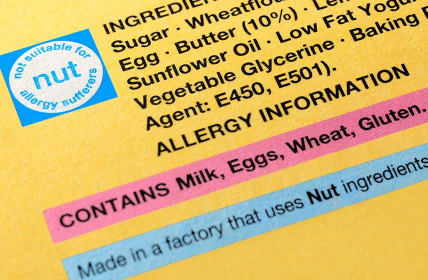 Ingredients label showing food allergy information.