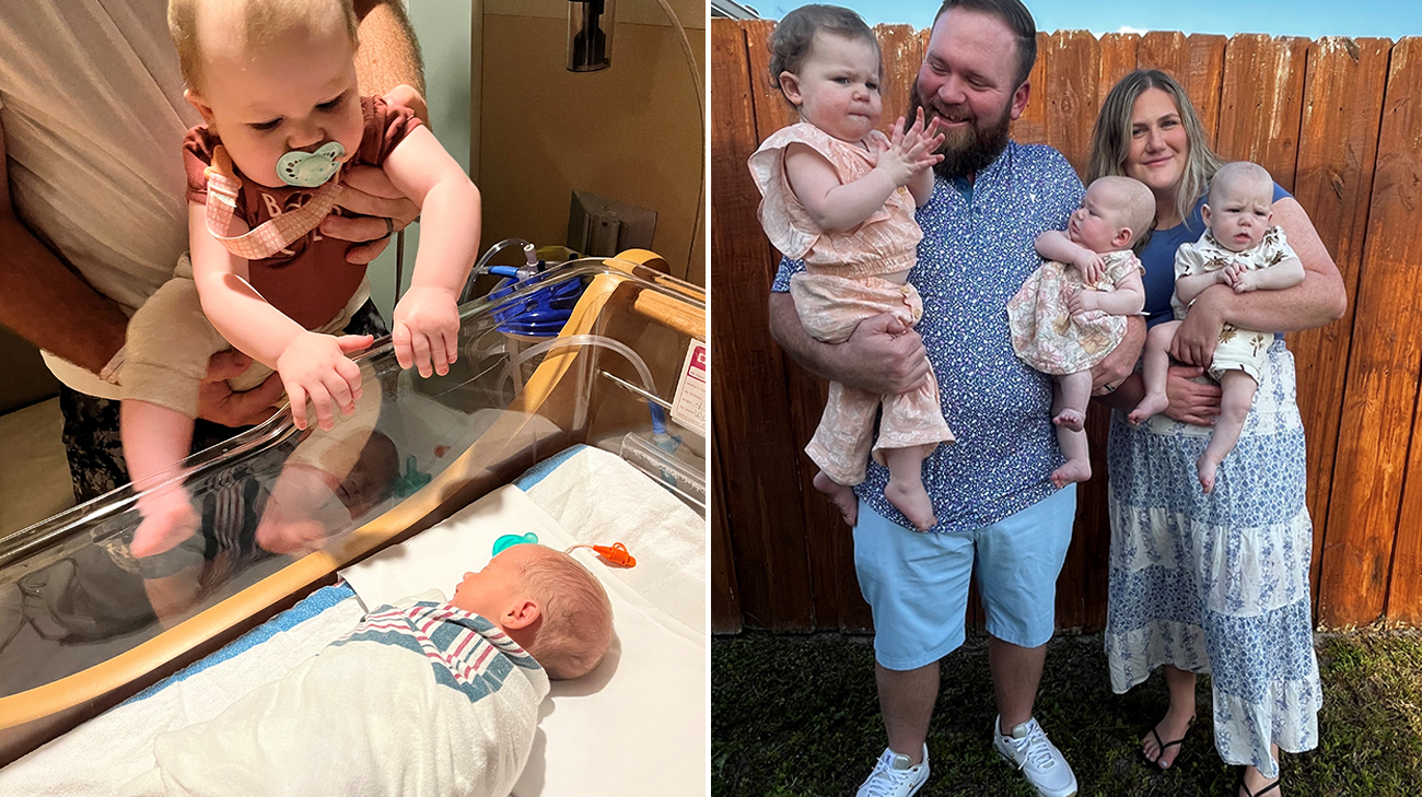 Lyalls visiting the twins in the NICU and the full family